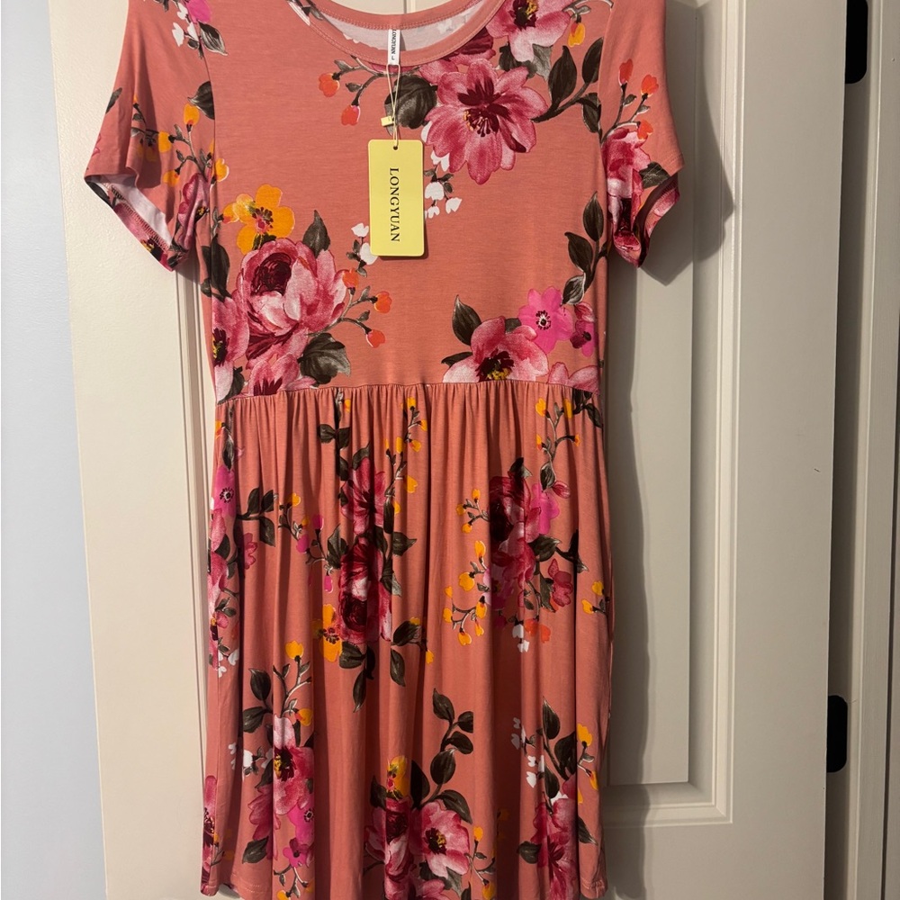 Longyuan Pink and Orange Floral Dress